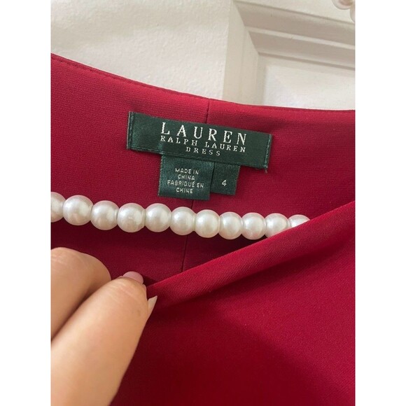 Women Lauren Ralph Lauren bateau-neck side twisted-Knot Dress red 4 office - Picture 3 of 12